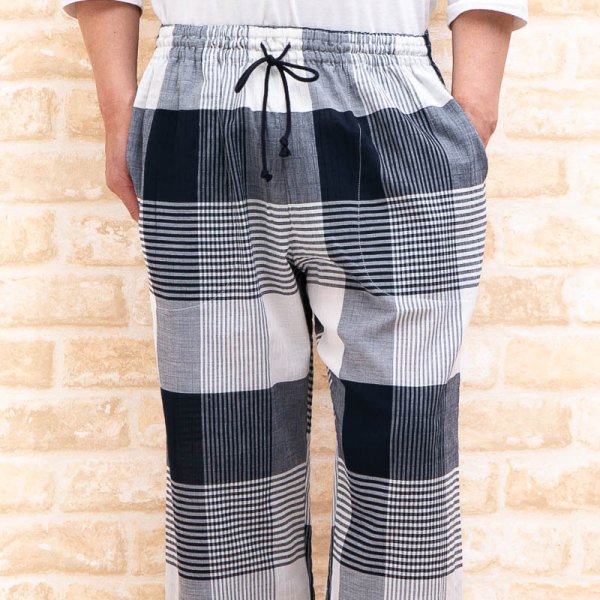画像4: メンズ ルームパンツ 八分丈 夏 綿100％サラサラして軽くて涼しい先染め楊柳チェック地 部屋着 ナイトウェア ルームウェア M/L/LL/3L (4)