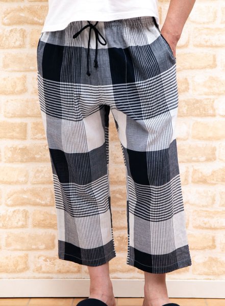 画像3: メンズ ルームパンツ 八分丈 夏 綿100％サラサラして軽くて涼しい先染め楊柳チェック地 部屋着 ナイトウェア ルームウェア M/L/LL/3L (3)
