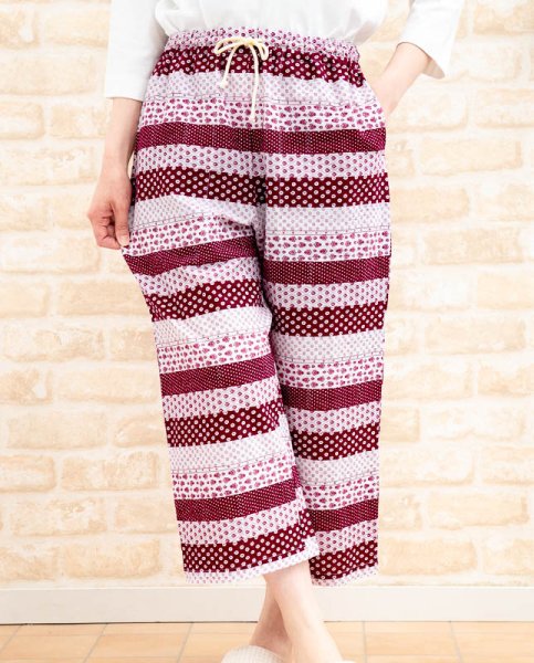 画像4: 綿100％　ルームパンツ レディース　8分丈　サラッとして軽くて涼しい素材です。ウエストゴム仕様 M/L/LL/3L (4)