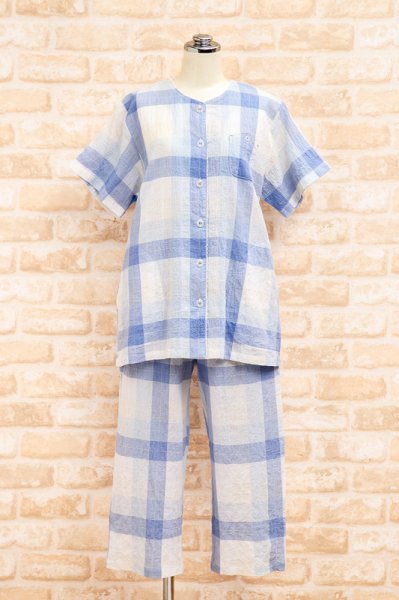 画像1: パジャマ レディース 半袖 前開き 8分パンツ　肌に優しい綿100％軽くて涼しいソフトコットン素材です。盛夏向き ナイトウェア ルームウェアM/L/LL (1)