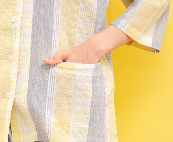 画像4: パジャマ レディース 夏 綿100％ 軽くて涼しいソフトコットン カラーストライプ 7分袖8分パンツ 前開き S/M/L/LL/3L 入院準備　母の日　敬老の日 (4)