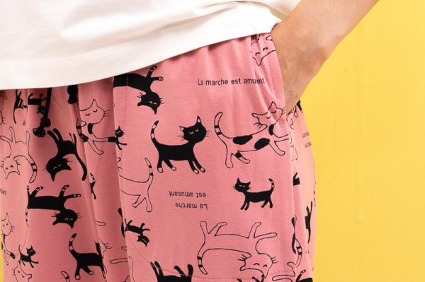 画像6: 綿100％　ルームパンツ レディース　8分丈　やや薄い天竺ニット素材です。ウエストゴム仕様 M/L/LL/3L (6)