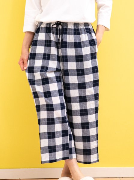 画像1: 綿100％　ルームパンツ レディース　8分丈　サラッとして軽くて涼しい素材です。ウエストゴム仕様 M/L/LL/3L (1)