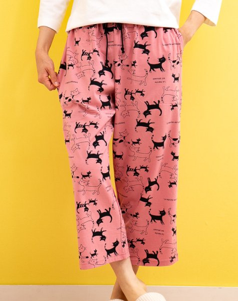 画像2: 綿100％　ルームパンツ レディース　8分丈　やや薄い天竺ニット素材です。ウエストゴム仕様 M/L/LL/3L (2)