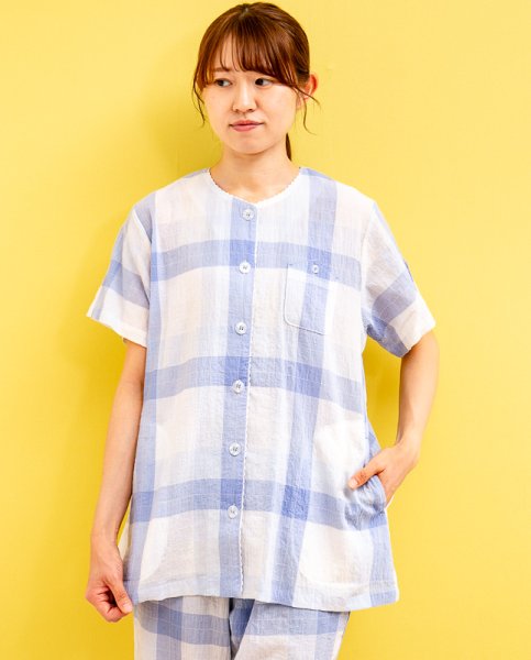 画像1: パジャマ レディース 半袖 前開き 8分パンツ　肌に優しい綿100％軽くて涼しいソフトコットン素材です。盛夏向き ナイトウェア ルームウェアM/L/LL (1)