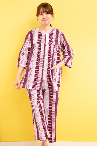 画像4: パジャマ レディース 夏 前開き 七分袖 八分パンツ 肌に優しい綿100% 軽くて柔らかく涼しいソフトコットン地 ナイトウェア ルームウェア 部屋着 S/M/L/LL/3L/4L (4)