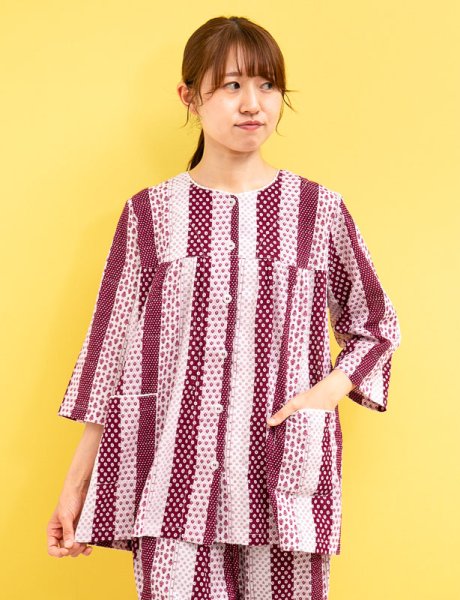 画像2: パジャマ レディース 夏 前開き 七分袖 八分パンツ 肌に優しい綿100% 軽くて柔らかく涼しいソフトコットン地 ナイトウェア ルームウェア 部屋着 S/M/L/LL/3L/4L (2)