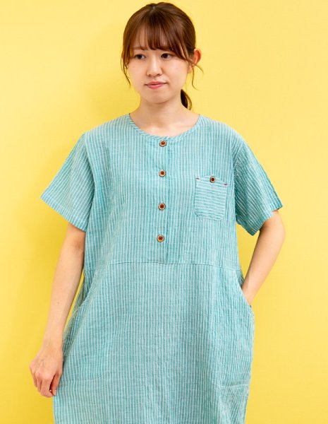 画像3: 綿100％サラサラして涼しいソフトコットン 半袖 半開き ワンピース 夏 ルームウェア ネグリジェ レディース マタ二ティパジャマにも 入院準備 M-L/L-LL/3L/4L (3)