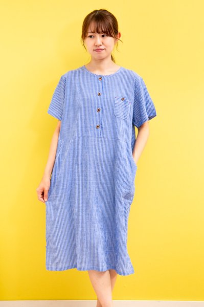 画像2: 綿100％サラサラして涼しいソフトコットン 半袖 半開き ワンピース 夏 ルームウェア ネグリジェ レディース マタ二ティパジャマにも 入院準備 M-L/L-LL/3L/4L (2)