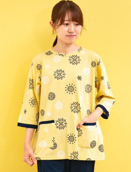 画像2: パジャマ レディース 春夏 七分袖八分パンツ かぶり 肌に優しい綿100% やや薄めニット地 プロヴァンス ナイトウェア ルームウェア S/M/L/LL/3L/4L  (2)