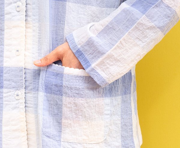 画像7: パジャマ レディース 春夏 綿100%軽くて涼しいワッシャー加工カラーチェック 前開き長袖 ナイトウェア ルームウェア 入院準備 母の日 敬老の日 M/L/LL/3L/4L (7)