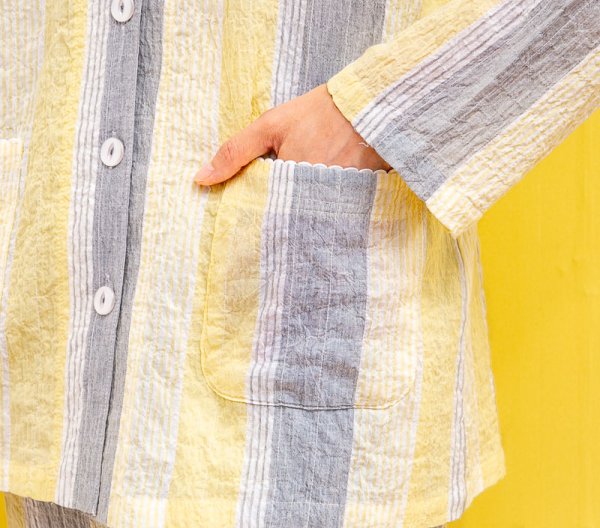 画像4: パジャマ レディース 春夏 綿100%軽くて涼しいソフトコットンランダムストライプ 前開き長袖 ナイトウェア ルームウェア 入院準備 母の日 敬老の日 S/M/L/LL (4)