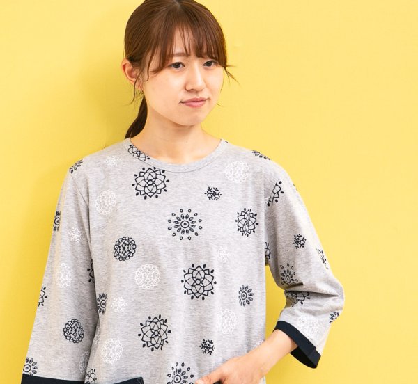 画像7: パジャマ レディース 春夏 七分袖八分パンツ かぶり 肌に優しい綿100% やや薄めニット地 プロヴァンス ナイトウェア ルームウェア S/M/L/LL/3L/4L  (7)