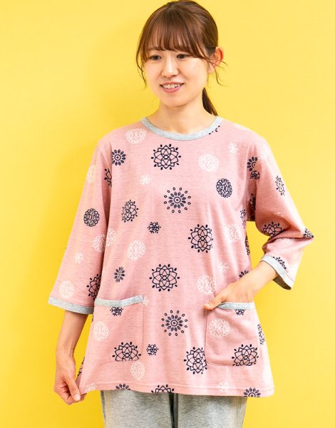 画像3: パジャマ レディース 春夏 七分袖八分パンツ かぶり 肌に優しい綿100% やや薄めニット地 プロヴァンス ナイトウェア ルームウェア S/M/L/LL/3L/4L  (3)