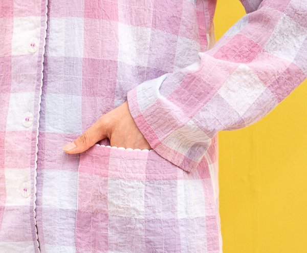 画像8: パジャマ レディース 春夏 綿100%軽くて涼しいワッシャー加工カラーチェック 前開き長袖 ナイトウェア ルームウェア 入院準備 母の日 敬老の日 M/L/LL/3L/4L (8)