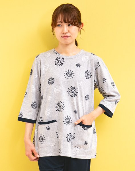 画像1: パジャマ レディース 春夏 七分袖八分パンツ かぶり 肌に優しい綿100% やや薄めニット地 プロヴァンス ナイトウェア ルームウェア S/M/L/LL/3L/4L  (1)
