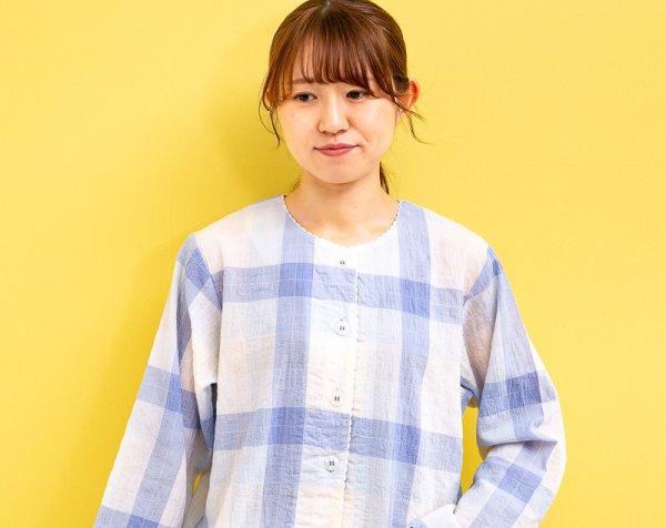 画像5: パジャマ レディース 春夏 綿100%軽くて涼しいワッシャー加工カラーチェック 前開き長袖 ナイトウェア ルームウェア 入院準備 母の日 敬老の日 M/L/LL/3L/4L (5)