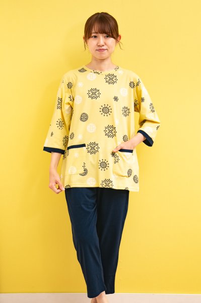 画像5: パジャマ レディース 春夏 七分袖八分パンツ かぶり 肌に優しい綿100% やや薄めニット地 プロヴァンス ナイトウェア ルームウェア S/M/L/LL/3L/4L  (5)