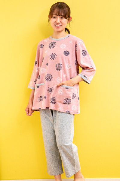 画像6: パジャマ レディース 春夏 七分袖八分パンツ かぶり 肌に優しい綿100% やや薄めニット地 プロヴァンス ナイトウェア ルームウェア S/M/L/LL/3L/4L  (6)