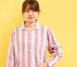 画像5: 肌にやさしい綿100%やや薄い天竺ニット地ストライプフラワー前開きパジャマ レディース 長袖 春・初秋向き 入院準備  ナイトウェア ルームウェア S/M/L/LL/3L (5)