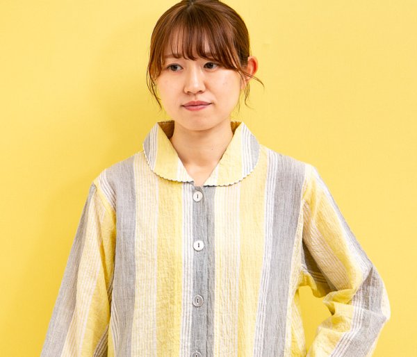 画像3: パジャマ レディース 春夏 綿100%軽くて涼しいソフトコットンランダムストライプ 前開き長袖 ナイトウェア ルームウェア 入院準備 母の日 敬老の日 S/M/L/LL (3)