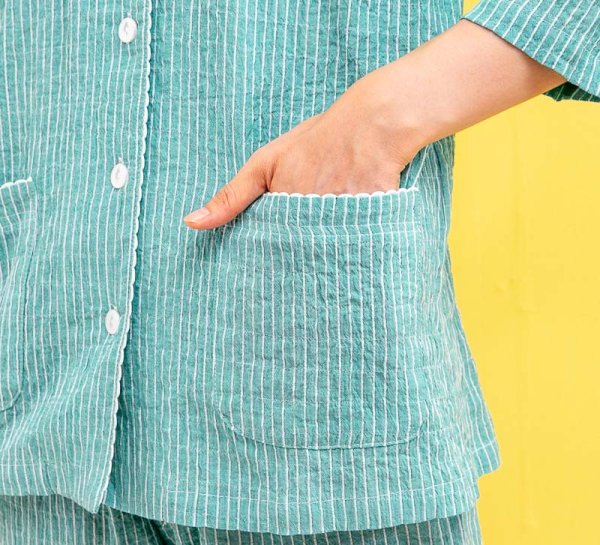 画像7: パジャマ レディース 夏 綿100% 軽くて涼しいソフトコットン地ストライプ 7分袖9分丈パンツ前開き ナイトウェア ルームウェア 入院準備 母の日 S/M/L/LL/3L/4L (7)