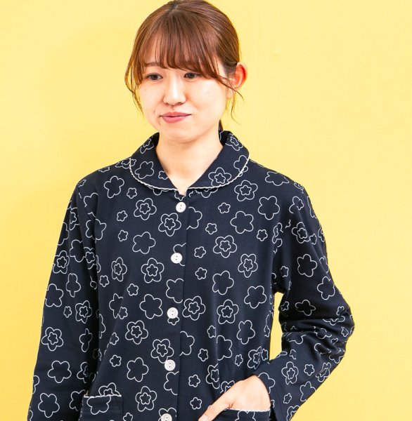 画像6: パジャマ レディース 春秋 肌にやさしく滑らかな肌触りの綿100％ニット地 前開き長袖シャツタイプ S/M/L/LL/3L 入院準備 ナイトウェア ルームウェア (6)