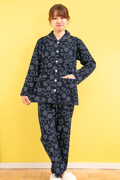 画像4: パジャマ レディース 春秋 肌にやさしく滑らかな肌触りの綿100％ニット地 前開き長袖シャツタイプ S/M/L/LL/3L 入院準備 ナイトウェア ルームウェア (4)