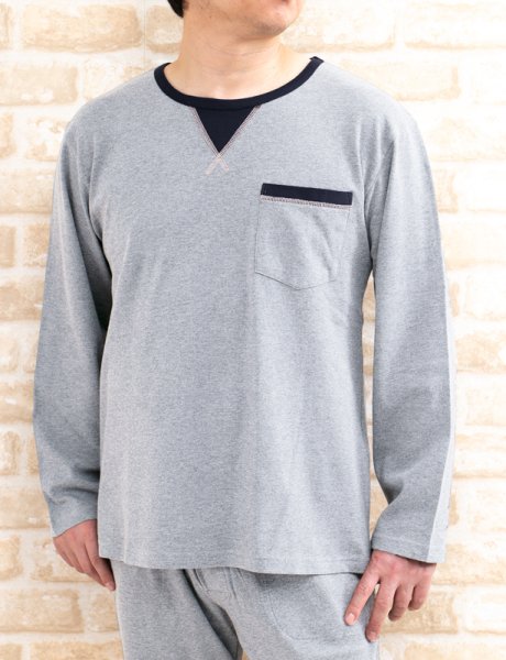 画像3: パジャマ メンズ 長袖 春秋 肌に優しい綿100% 滑らかな肌触りのニット地かぶりタイプ 紳士ナイトウェア ルームウェア 部屋着 S/M/L/LL/3L (3)