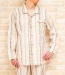 画像1: パジャマ メンズ 秋冬 長袖 前開き 肌に優しい綿100%先染め幾何ストライプ S/M/L/LL ナイトウェア ルームウェア 部屋着 入院準備  (1)