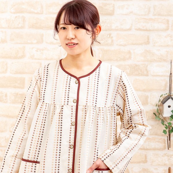 画像3: パジ ャマ レデイース 秋冬 肌にやさしい綿100％先染めドット織ストライプ地 前開き S/M/L/LL/3L 入院準備 ナイトウェア ルームウェア (3)