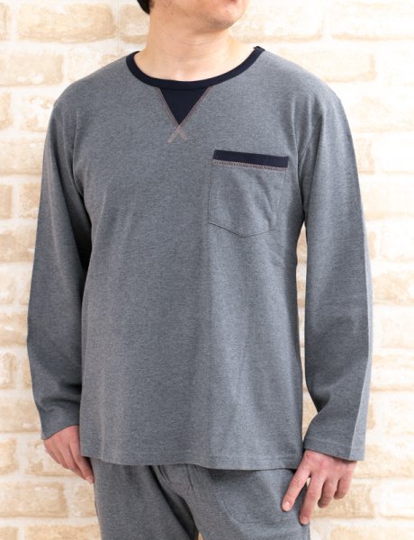 画像1: パジャマ メンズ 長袖 春秋 肌に優しい綿100% 滑らかな肌触りのニット地かぶりタイプ 紳士ナイトウェア ルームウェア 部屋着 S/M/L/LL/3L (1)