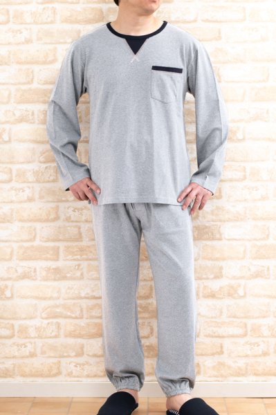 画像6: パジャマ メンズ 長袖 春秋 肌に優しい綿100% 滑らかな肌触りのニット地かぶりタイプ 紳士ナイトウェア ルームウェア 部屋着 S/M/L/LL/3L (6)