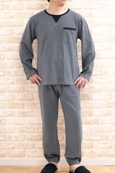 画像4: パジャマ メンズ 長袖 春秋 肌に優しい綿100% 滑らかな肌触りのニット地かぶりタイプ 紳士ナイトウェア ルームウェア 部屋着 S/M/L/LL/3L (4)