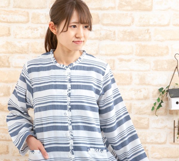 画像6: ダブルガーゼボーダー　肌にやさしい綿100％　パジャマ　レディース　ナイトウェア　ルームウェア　春初秋向き　【Sサイズ】【LLサイズ】入院準備 (6)