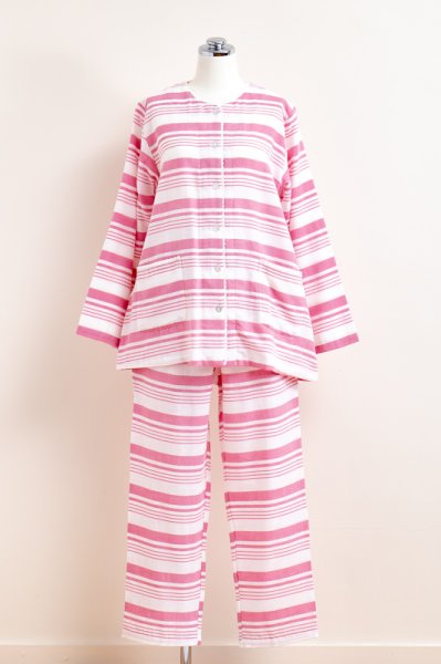 画像5: パジャマ レディース 肌にやさしい綿100％ ダブルガーゼボーダー 前開き長袖 春秋 ナイトウェア ルームウェア 部屋着 入院準備 母の日 (5)