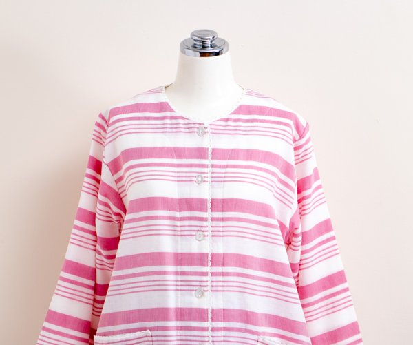 画像7: パジャマ レディース 肌にやさしい綿100％ ダブルガーゼボーダー 前開き長袖 春秋 ナイトウェア ルームウェア 部屋着 入院準備 母の日 (7)