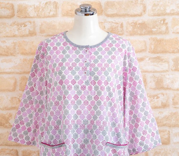 画像7: 母の日　肌にやさしい綿100％　パジャマ　レディース　七分袖　かぶりタイプ　やや薄い天竺ニットカラーフラワー　春 初夏向き　Sサイズ　LLサイズあり　 (7)