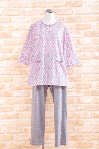 画像6: 母の日　肌にやさしい綿100％　パジャマ　レディース　七分袖　かぶりタイプ　やや薄い天竺ニットカラーフラワー　春 初夏向き　Sサイズ　LLサイズあり　 (6)