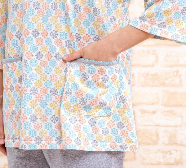 画像4: 母の日　肌にやさしい綿100％　パジャマ　レディース　七分袖　かぶりタイプ　やや薄い天竺ニットカラーフラワー　春 初夏向き　Sサイズ　LLサイズあり　 (4)