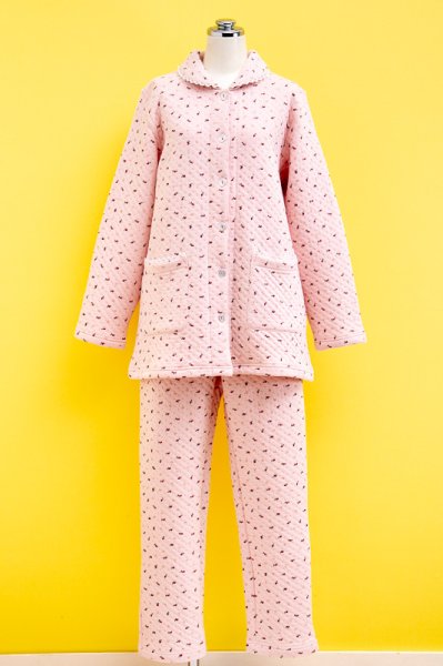 画像8: あたたかく肌にやさしい綿100％中わたニットキルト地 前開きパジャマ レディース 冬長袖  小花 冬向き商品 入院準備 ナイトウェア 敬老の日 S/M/L/LL/3L/4L (8)