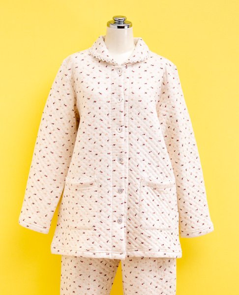 画像7: あたたかく肌にやさしい綿100％中わたニットキルト地 前開きパジャマ レディース 冬長袖  小花 冬向き商品 入院準備 ナイトウェア 敬老の日 S/M/L/LL/3L/4L (7)