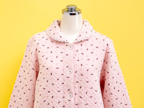 画像11: あたたかく肌にやさしい綿100％中わたニットキルト地 前開きパジャマ レディース 冬長袖  小花 冬向き商品 入院準備 ナイトウェア 敬老の日 S/M/L/LL/3L/4L (11)