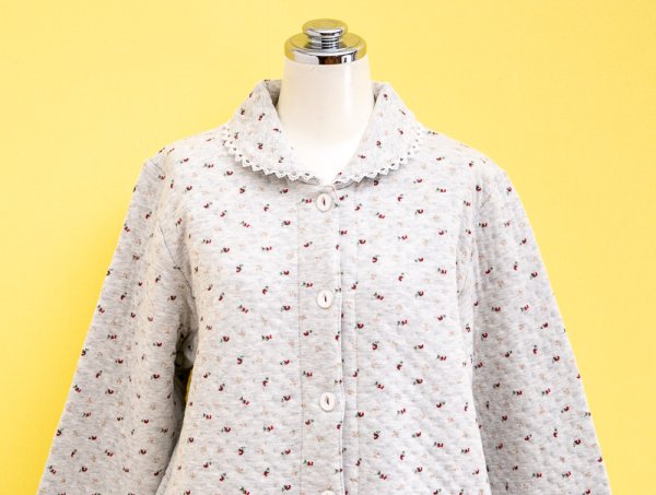 画像12: あたたかく肌にやさしい綿100％中わたニットキルト地 前開きパジャマ レディース 冬長袖  小花 冬向き商品 入院準備 ナイトウェア 敬老の日 S/M/L/LL/3L/4L (12)