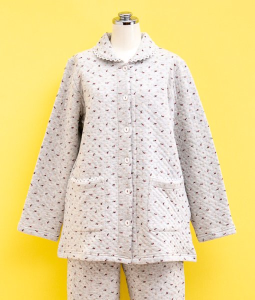 画像6: あたたかく肌にやさしい綿100％中わたニットキルト地 前開きパジャマ レディース 冬長袖  小花 冬向き商品 入院準備 ナイトウェア 敬老の日 S/M/L/LL/3L/4L (6)