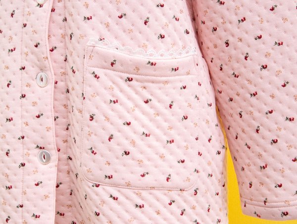 画像14: あたたかく肌にやさしい綿100％中わたニットキルト地 前開きパジャマ レディース 冬長袖  小花 冬向き商品 入院準備 ナイトウェア 敬老の日 S/M/L/LL/3L/4L (14)