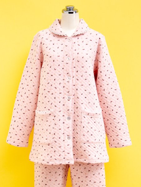 画像5: あたたかく肌にやさしい綿100％中わたニットキルト地 前開きパジャマ レディース 冬長袖  小花 冬向き商品 入院準備 ナイトウェア 敬老の日 S/M/L/LL/3L/4L (5)