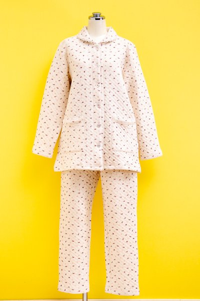 画像10: あたたかく肌にやさしい綿100％中わたニットキルト地 前開きパジャマ レディース 冬長袖  小花 冬向き商品 入院準備 ナイトウェア 敬老の日 S/M/L/LL/3L/4L (10)