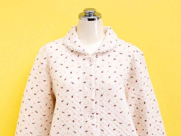 画像13: あたたかく肌にやさしい綿100％中わたニットキルト地 前開きパジャマ レディース 冬長袖  小花 冬向き商品 入院準備 ナイトウェア 敬老の日 S/M/L/LL/3L/4L (13)