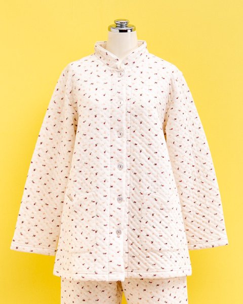 画像5: あたたかく肌にやさしい綿100％中わたニットキルト地 スタンドカラー前開きパジャマ レディース 冬長袖  小花 冬向き商品 入院準備 ナイトウェア 敬老の日 S/M/L/LL/3L/4L (5)